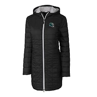 Manteau long à capuche isolant Rainier Primaloft Eco pour femme, noir, avec logo du casque des Philadelphia Eagles, Cutter & Buck