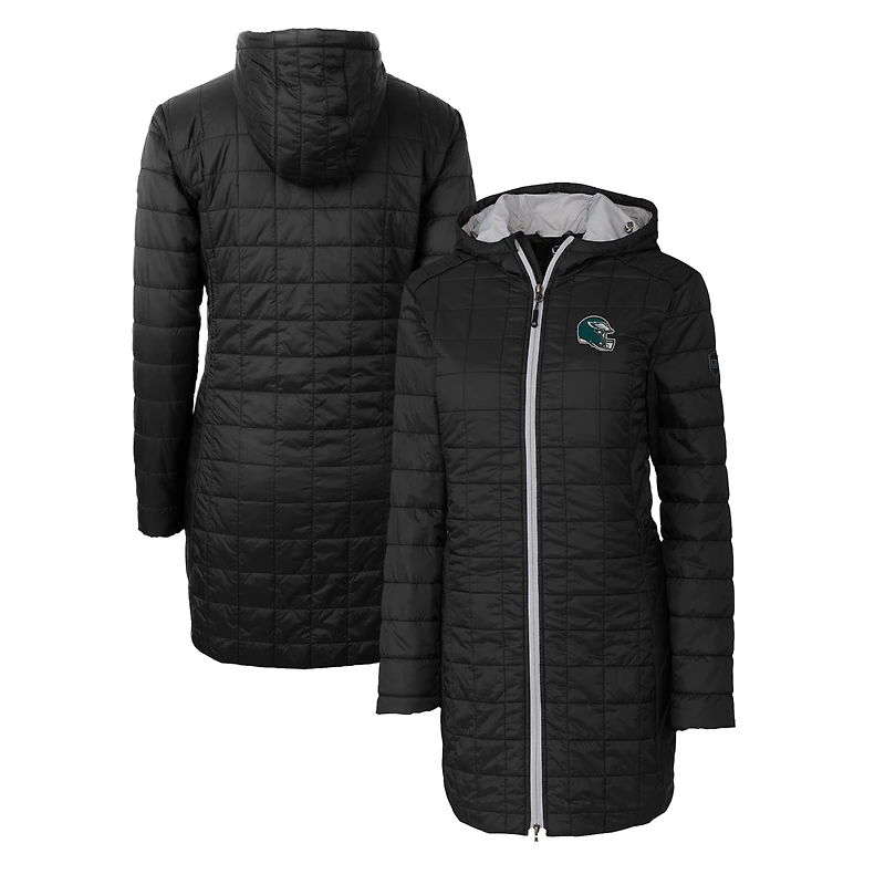 Manteau long à capuche isolant Rainier Primaloft Eco pour femme, noir, avec logo du casque des Philadelphia Eagles, Cutter & Buck