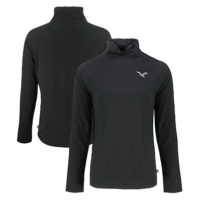 Women's Cutter & Buck Black Philadelphia Eagles Historic Coastline Epic Comfort Eco Recycled Funnel Neck Raglan Pullover Sweatshirt