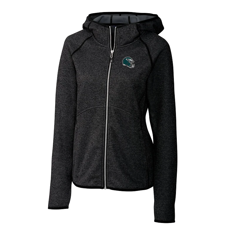 Women's Cutter & Buck  Charcoal Philadelphia Eagles Helmet Logo Mainsail Sweater-Knit Full-Zip Hoodie