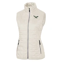 Women's Cutter & Buck Cream Philadelphia Eagles Throwback Logo Rainier PrimaLoft Eco Full-Zip Puffer Vest