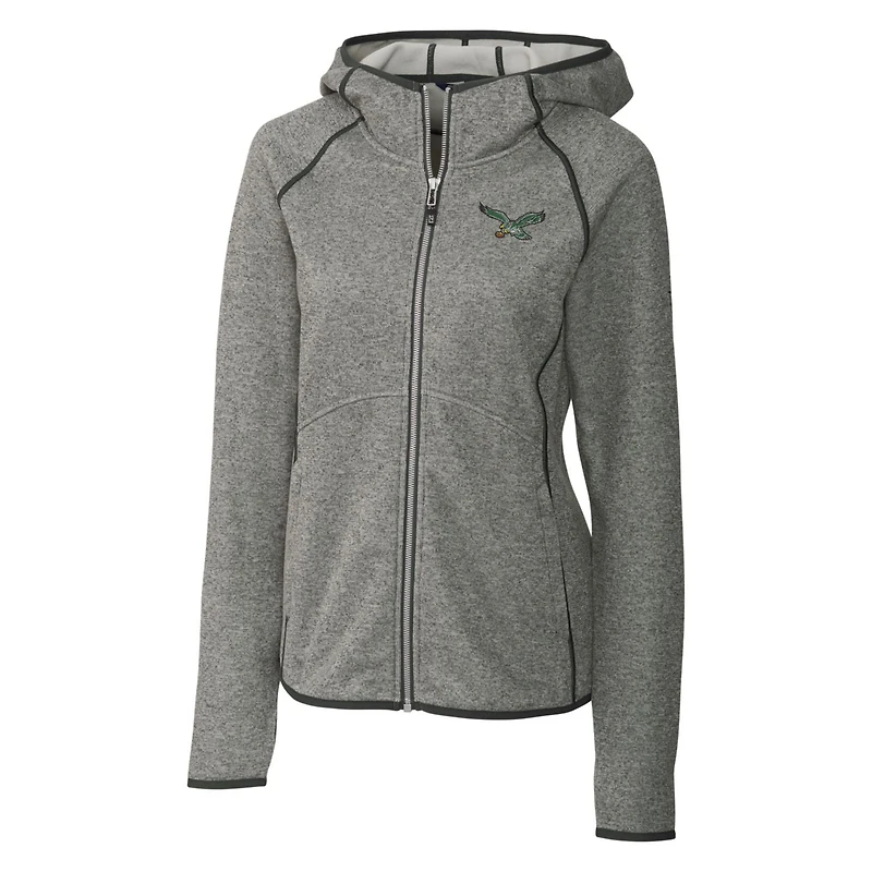 Women's Cutter & Buck Heather Gray Philadelphia Eagles Throwback Logo Mainsail Full-Zip Jacket