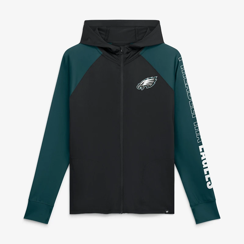 Sweat à capuche zippé raglan noir/vert nuit Philadelphia Eagles Cornerback Blitz pour femme (Fanatics)
