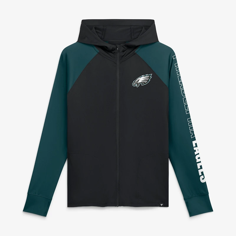 Women's Fanatics Black/Midnight Green Philadelphia Eagles Cornerback Blitz Raglan Full-Zip Hoodie