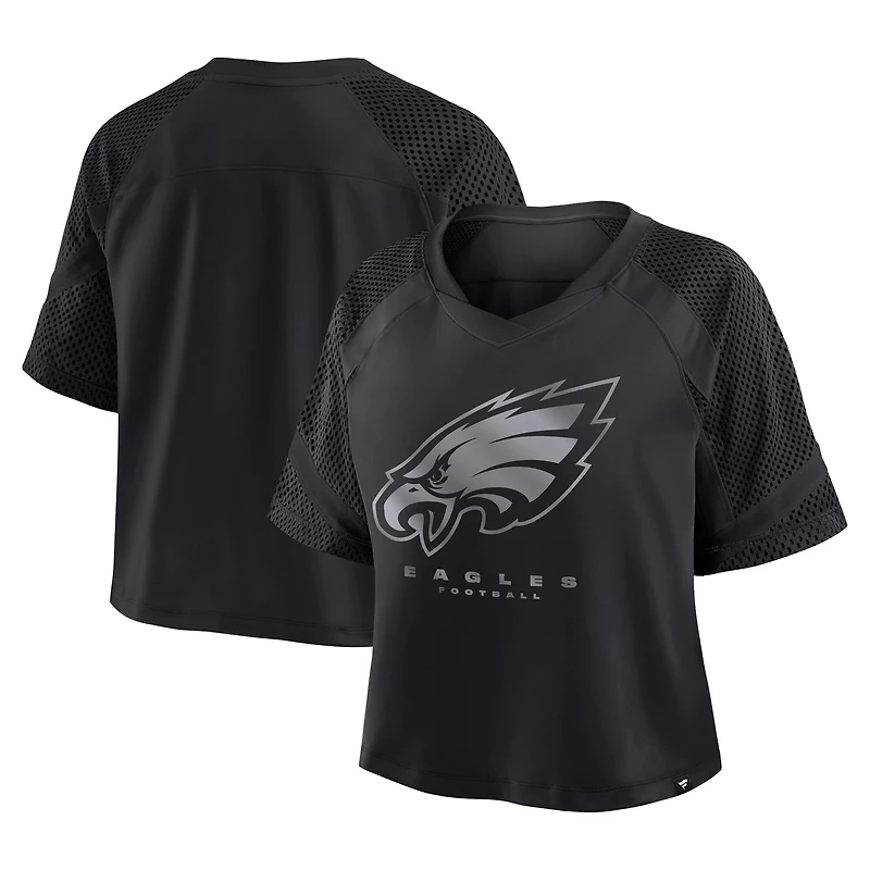 Women's Fanatics Black Philadelphia Eagles Oversized Cornerback Blitz Raglan V-Neck T-Shirt