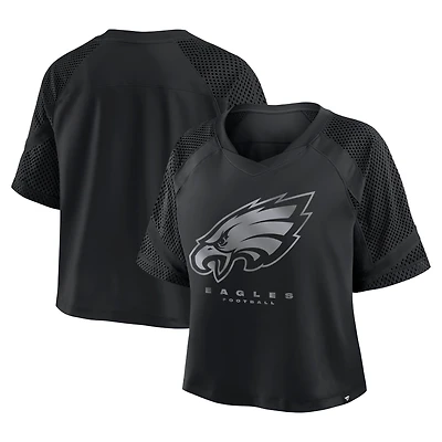 T-shirt surdimensionné à col en V et manches raglan pour femme, motif cornerback Blitz des Philadelphia Eagles, noir