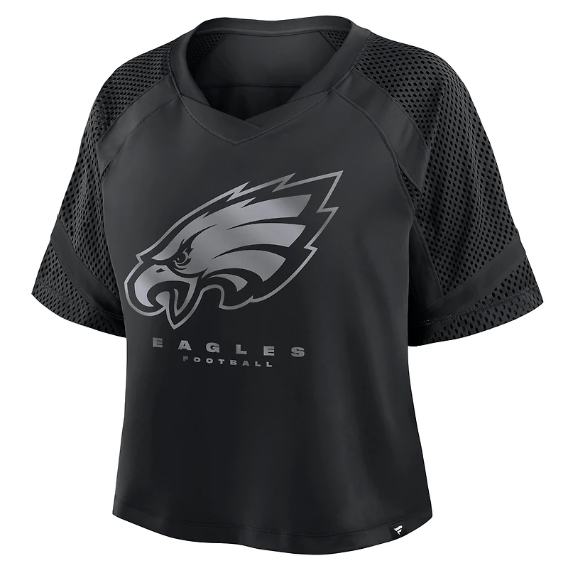 Maillot Fanatics noir à col en V et manches raglan surdimensionnées pour femme des Philadelphia Eagles