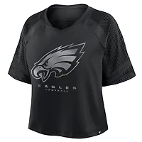 Maillot Fanatics noir à col en V et manches raglan surdimensionnées pour femme des Philadelphia Eagles