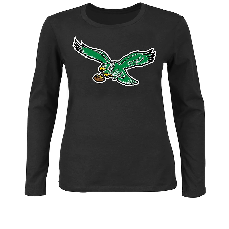 T-shirt à manches longues et col rond pour femme Fanatics Black Philadelphia Eagles grande taille