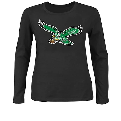 Women's Fanatics Black Philadelphia Eagles Plus Scoop Neck Long Sleeve T-Shirt
