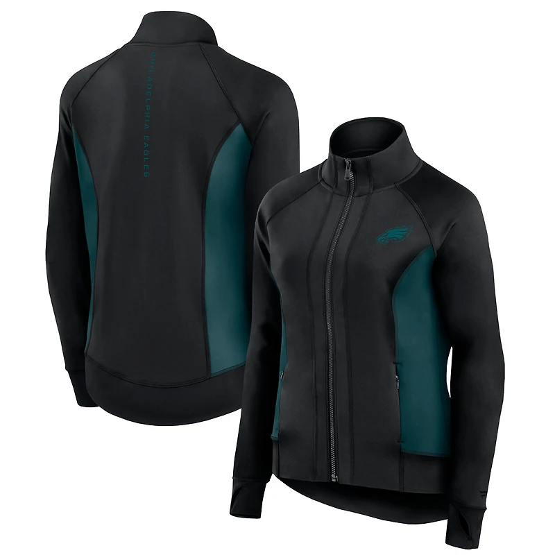 Veste de survêtement sport ajustée et entièrement zippée Fanatics pour femmes, noire, Philadelphia Eagles Studio