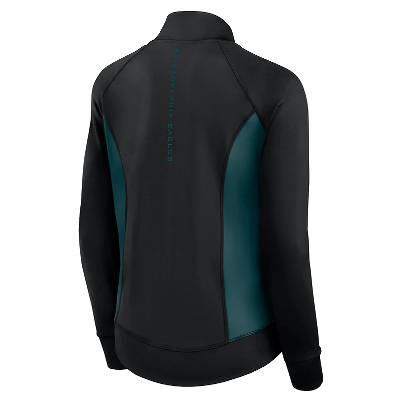 Veste de survêtement sport ajustée et entièrement zippée Fanatics pour femmes, noire, Philadelphia Eagles Studio