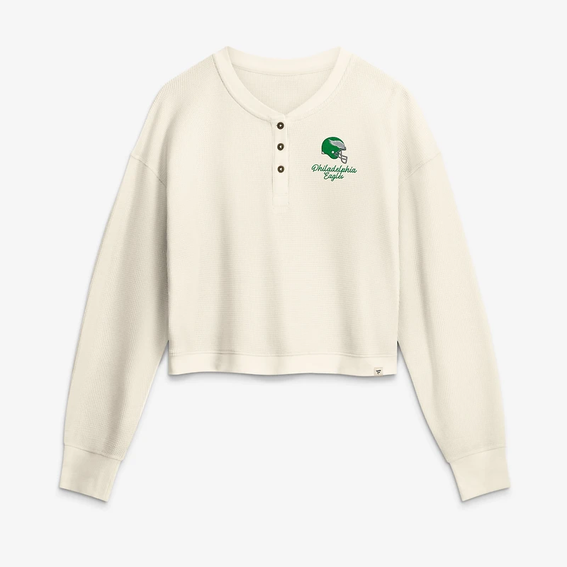 Women's Fanatics Cream Philadelphia Eagles Relaxed Cropped Long Sleeve Shirt