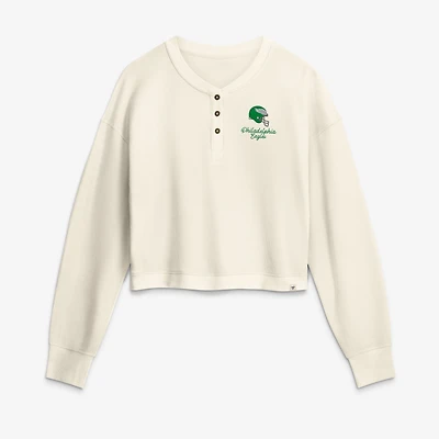 Women's Fanatics Cream Philadelphia Eagles Relaxed Cropped Long Sleeve Shirt