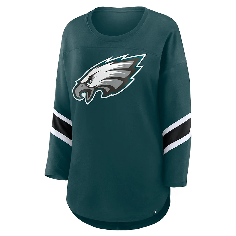 T-shirt Fanatics vert à manches 3/4 pour femme, Redzone, Philadelphia Eagles