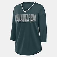 Women's Fanatics  Green Philadelphia Eagles Team First Deceptive Juke 3/4-Sleeve V-Neck T-Shirt