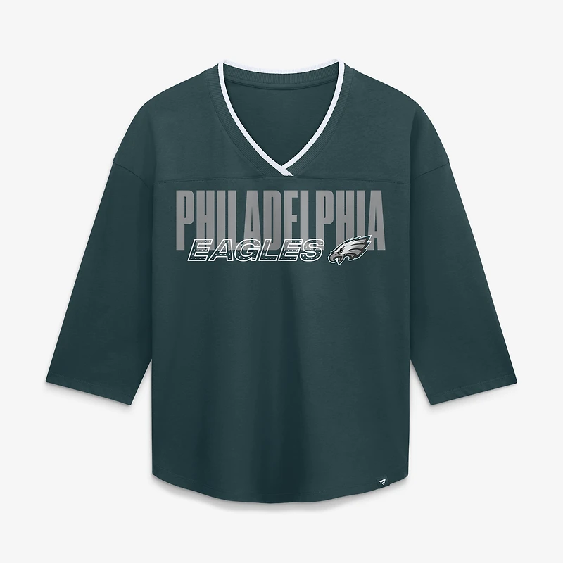 Women's Fanatics Green Philadelphia Eagles Team First Deceptive Juke 3/4-Sleeve V-Neck T-Shirt