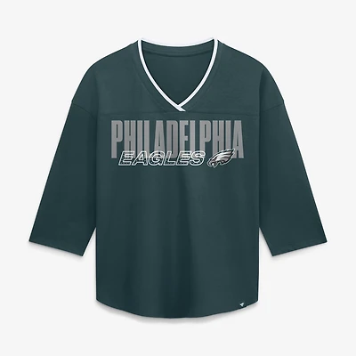 Women's Fanatics Green Philadelphia Eagles Team First Deceptive Juke 3/4-Sleeve V-Neck T-Shirt