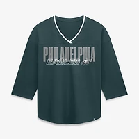 Women's Fanatics  Green Philadelphia Eagles Team First Deceptive Juke 3/4-Sleeve V-Neck T-Shirt