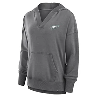 Women's Fanatics  Heather Charcoal Philadelphia Eagles Initiative Snow Wash French Terry V-Neck Pullover Hoodie