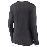 Women's Fanatics Heather Charcoal Philadelphia Eagles Super Bowl LIX Quick Pass Long Sleeve V-Neck T-Shirt