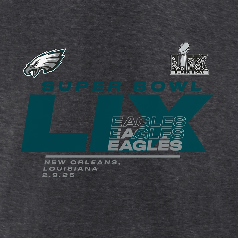 Women's Fanatics Heather Charcoal Philadelphia Eagles Super Bowl LIX Quick Pass Long Sleeve V-Neck T-Shirt