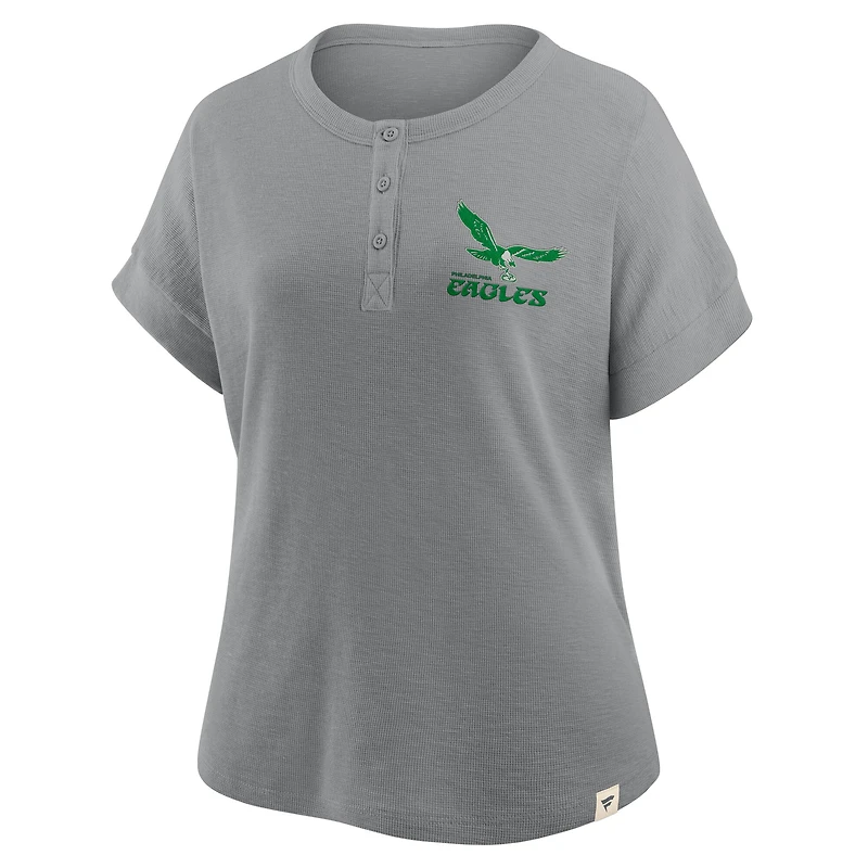 T-shirt Henley surdimensionné gris chiné pour femme des Philadelphia Eagles, Hometown Premium