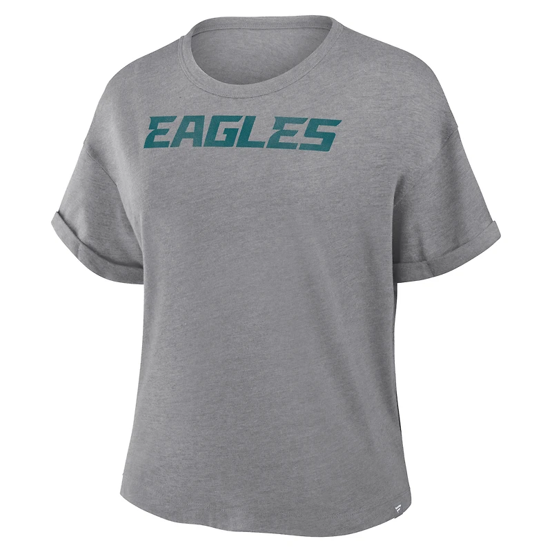 Women's Fanatics Heather Gray Philadelphia Eagles Swing Pass Tri-Blend Boxy T-Shirt