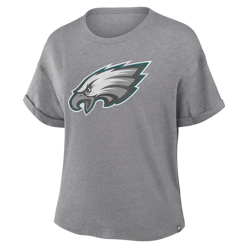 Women's Fanatics Heather Gray Philadelphia Eagles Tribute Tri-Blend Boxy T-Shirt