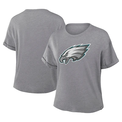 Women's Fanatics Heather Gray Philadelphia Eagles Tribute Tri-Blend Boxy T-Shirt