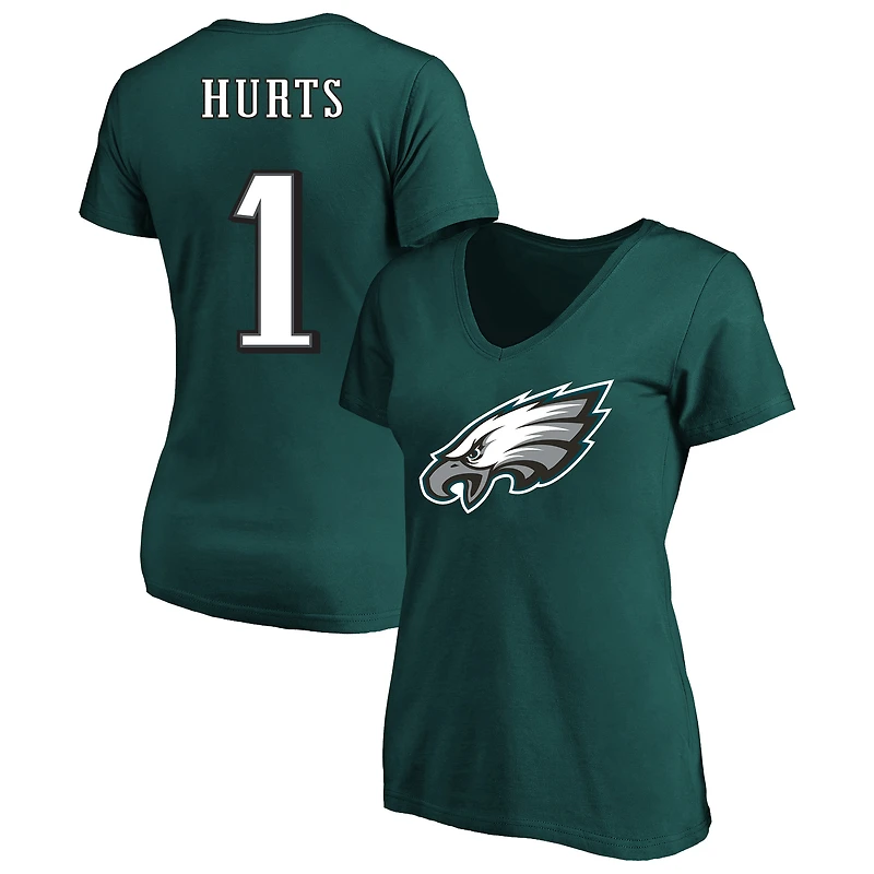 Women's Fanatics Jalen Hurts Midnight Green Philadelphia Eagles Plus Name & Number V-Neck T-Shirt