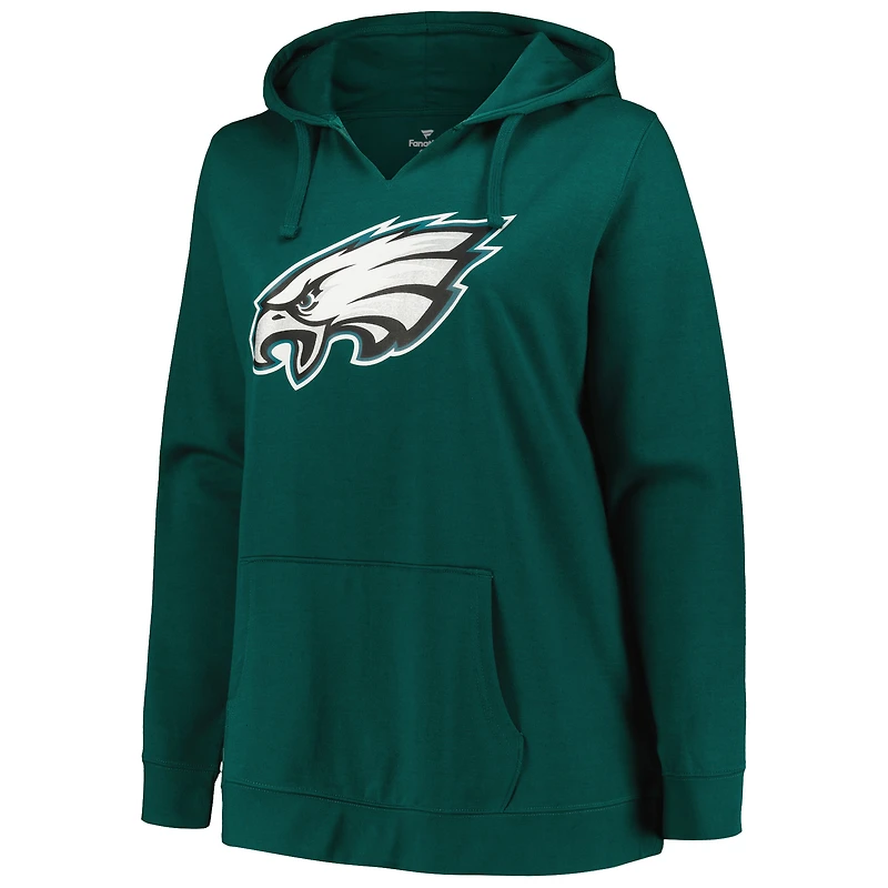 Sweat à capuche col en V Fanatics Jalen Hurts vert nuit Philadelphia Eagles pour femmes, grandes tailles, avec nom et numéro du joueur