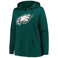 Sweat à capuche col en V Fanatics Jalen Hurts vert nuit Philadelphia Eagles pour femmes, grandes tailles, avec nom et numéro du joueur