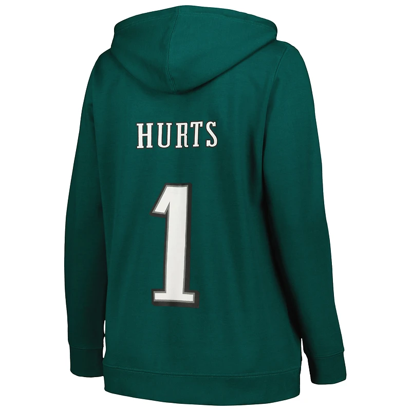 Women's Fanatics Jalen Hurts Midnight Green Philadelphia Eagles Plus Player Name & Number V-Neck Hoodie