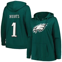 Sweat à capuche col en V Fanatics Jalen Hurts vert nuit Philadelphia Eagles pour femmes, grandes tailles, avec nom et numéro du joueur