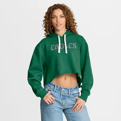 Women's Fanatics Kelly Green Philadelphia Eagles Oversized Hometown Heritage Cropped Hoodie