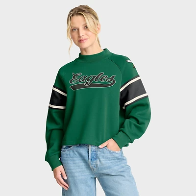 Women's Fanatics Kelly Green Philadelphia Eagles Oversized Hometown Toss Sweep Mock Neck Pullover