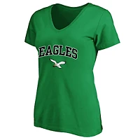 Women's Fanatics Kelly Green Philadelphia Eagles Plus Arch Over Logo V-Neck T-Shirt