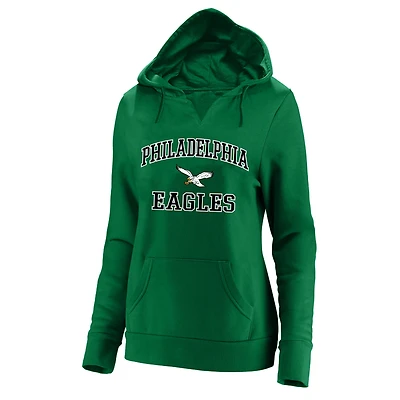 Sweat à capuche col V Fanatics Kelly Green Philadelphia Eagles pour femme, grande taille, motif cœur et âme