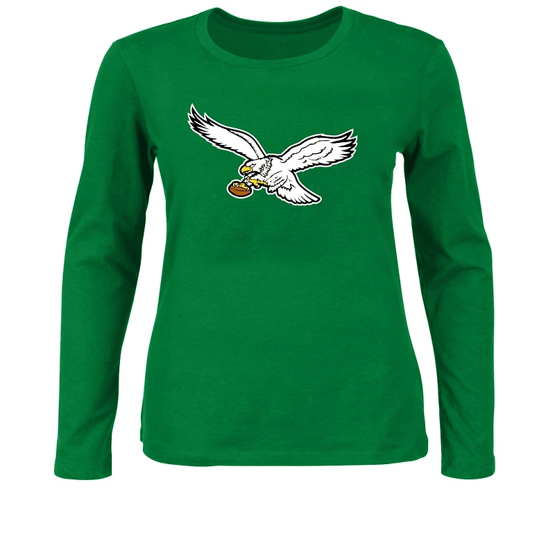 T-shirt à manches longues Fanatics Kelly Green Philadelphia Eagles pour femmes, grande taille, logo principal