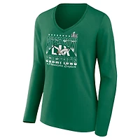 T-shirt à manches longues et col en V avec logo rétro des Philadelphia Eagles du Super Bowl LIX pour femmes Fanatics Kelly Green
