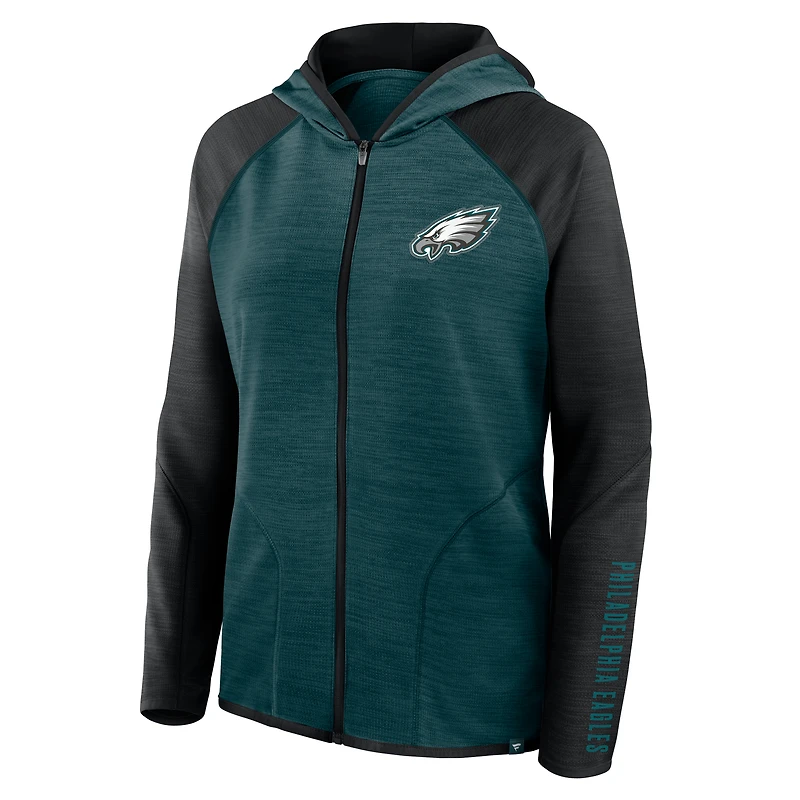 Women's Fanatics Midnight Green/Black Philadelphia Eagles Redzone End Around Pass Raglan Full-Zip Hoodie