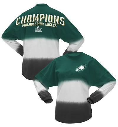 Women's Fanatics  Midnight Green Philadelphia Eagles Super Bowl LIX Champions Horizontal Ombre Spirit Jersey Long Sleeve T-Shirt