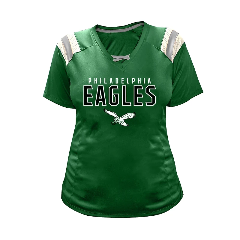 Women's Fanatics Saquon Barkley Kelly Green Philadelphia Eagles Plus Name & Number Raglan Lace V-Neck T-Shirt