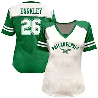 T-shirt à col en V orné de strass Saquon Barkley blanc des Eagles Philadelphie, grande taille, pour femmes (Fanatics)