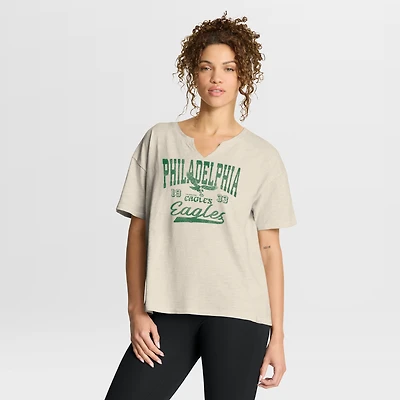 Women's Fanatics Tan Philadelphia Eagles Heritage Stadium Slub Boxy T-Shirt