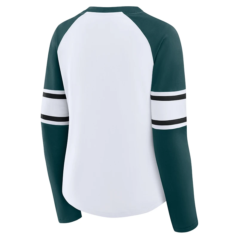 T-shirt à manches longues et col en V lacets pour femme Fanatics, blanc/vert, Philadelphia Eagles Redzone Blitz Package