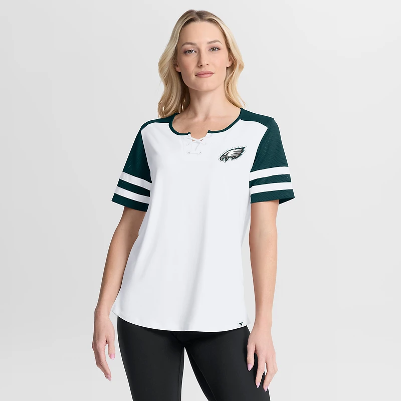 Women's Fanatics White/Midnight Green Philadelphia Eagles Touchdown Pass Athena Lace-Up T-Shirt