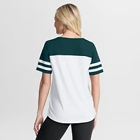 T-shirt à lacets Fanatics blanc/vert nuit Philadelphia Eagles Touchdown Pass Athena pour femme