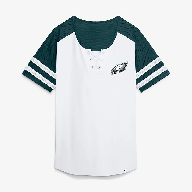 Women's Fanatics White/Midnight Green Philadelphia Eagles Touchdown Pass Athena Lace-Up T-Shirt
